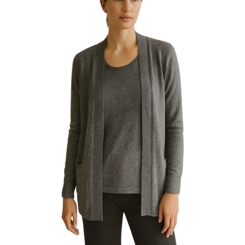 J. Jill Small Wearever Collection Gray Cardigan Tank Set Sweater Silk Cotton
